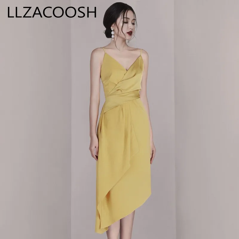 Vintage Party Spaghetti Strap Dress Women 2019 Sexy V-Neck Irregular Summer Yellow Dresses Casual Chic Fitted Slim Vestidos
Vintage Party Spaghetti Strap Dress Women 2019 Sexy V-Neck Irregular Summer Yellow Dresses Casual Chic Fitted Slim Vestidos