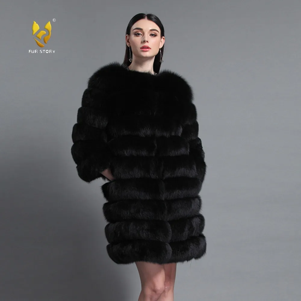 

Fur Story 161157 Real Fox Fur Coat Top Grade Full Pelt Three Quarter Sleeve Natural Fur Coat Fashion Fur Coat Warm Outwear