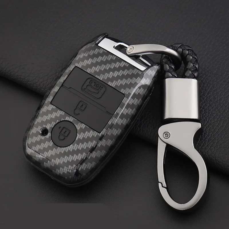 Carbon-Fiber-Car-Key-Cover-Case-Keychain-For-Kia-Ceed-Rio-Sportage-R-K3-K4-K5