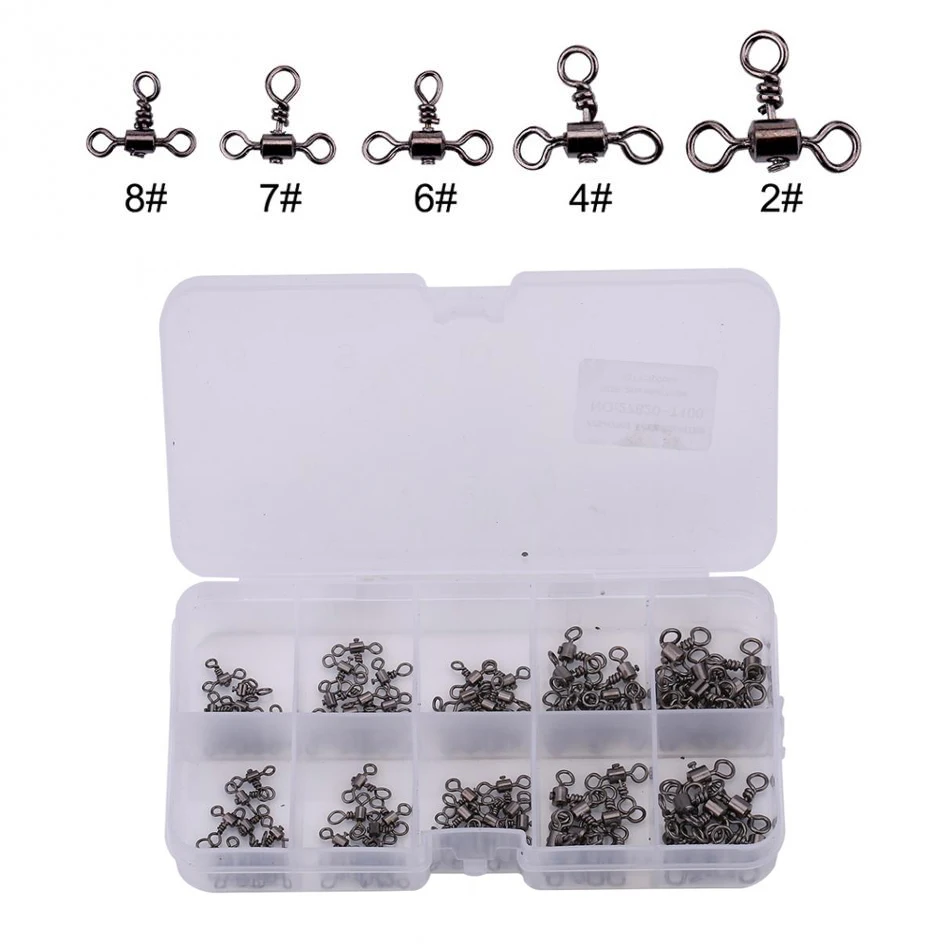 100Pcs/Lot 5 Sizes Barrel Cross-Line Fishing Swivels Snap Rolling Swivel Connector 3 Way Ball Bearing Quick Change Accessories
100Pcs/Lot 5 Sizes Barrel Cross-Line Fishing Swivels Snap Rolling Swivel Connector 3 Way Ball Bearing Quick Change Accessories