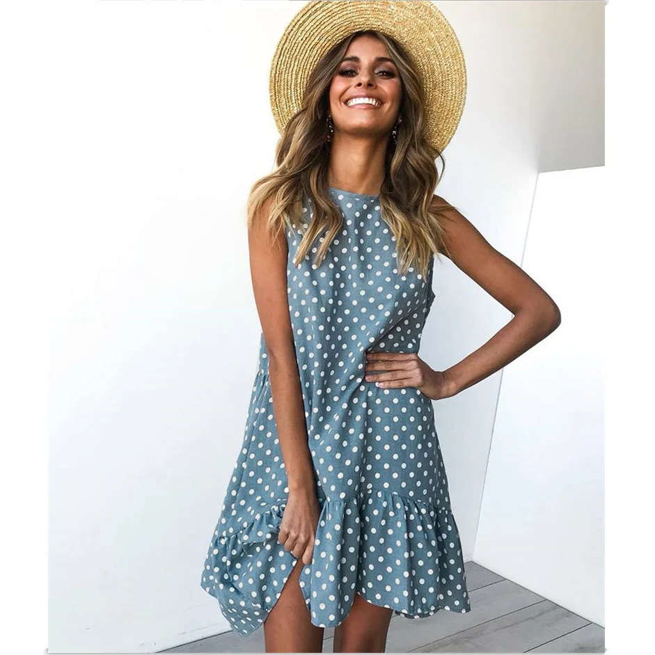 Summer 2019 Casual Women Party Dot Short Dress Vintage Sleeveless Loose Blue Ruffles Dress Sexy Club Ladies Mini Dresses Vestido
Summer 2019 Casual Women Party Dot Short Dress Vintage Sleeveless Loose Blue Ruffles Dress Sexy Club Ladies Mini Dresses Vestido