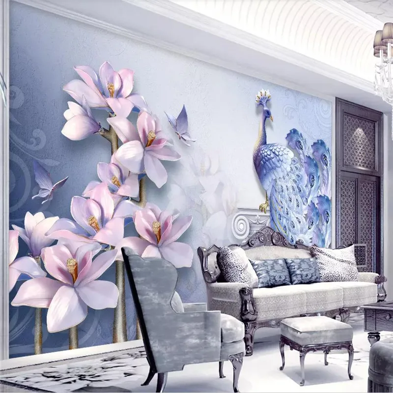 Fresh 3D stereo peacock magnolia TV background wall professional production wallpaper mural custom photo wallpaper
Fresh 3D stereo peacock magnolia TV background wall professional production wallpaper mural custom photo wallpaper