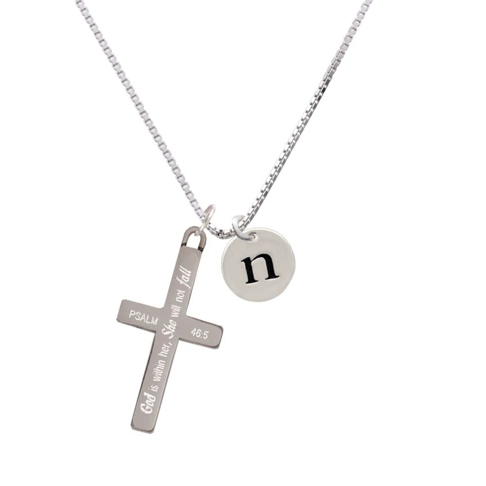 Disc 1/2'' Initial - n - - She will not Fall - Cross Necklace