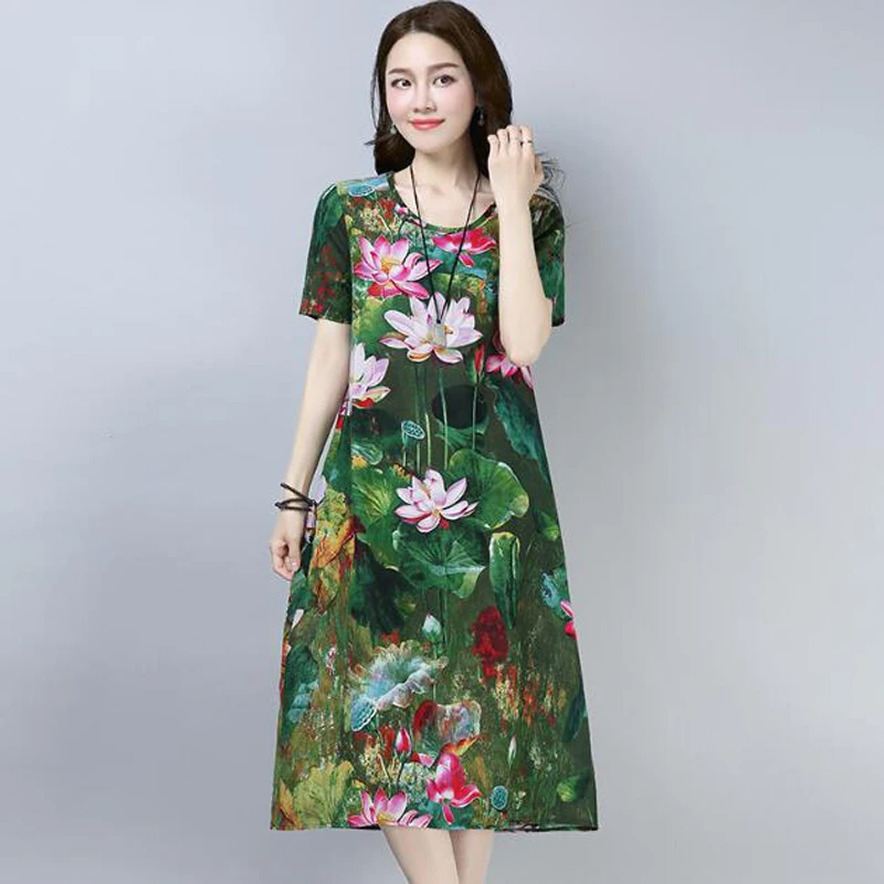 2018 Plus Size Floral Print Cotton Linen Vintage Summer Long Dress Women short Sleeve Casual Dress Vestidos Robe femme
2018 Plus Size Floral Print Cotton Linen Vintage Summer Long Dress Women short Sleeve Casual Dress Vestidos Robe femme