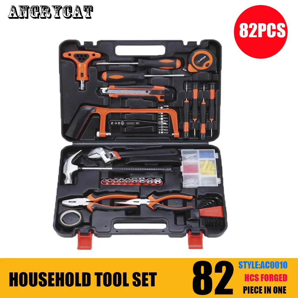 82 PCS Hand Tool Set General Household Hand Tool Kit with Plastic Toolbox Storage Case Socket Wrench Screwdriver Knife
82 PCS Hand Tool Set General Household Hand Tool Kit with Plastic Toolbox Storage Case Socket Wrench Screwdriver Knife