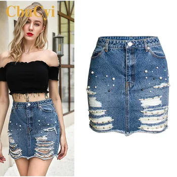 2019 Fashion Women High Waist Skirts Plus Size 3XL Pearls Skinny Hole Ripped Sexy Skirt Female Casual Cotton Denim Skirts Empire
2019 Fashion Women High Waist Skirts Plus Size 3XL Pearls Skinny Hole Ripped Sexy Skirt Female Casual Cotton Denim Skirts Empire