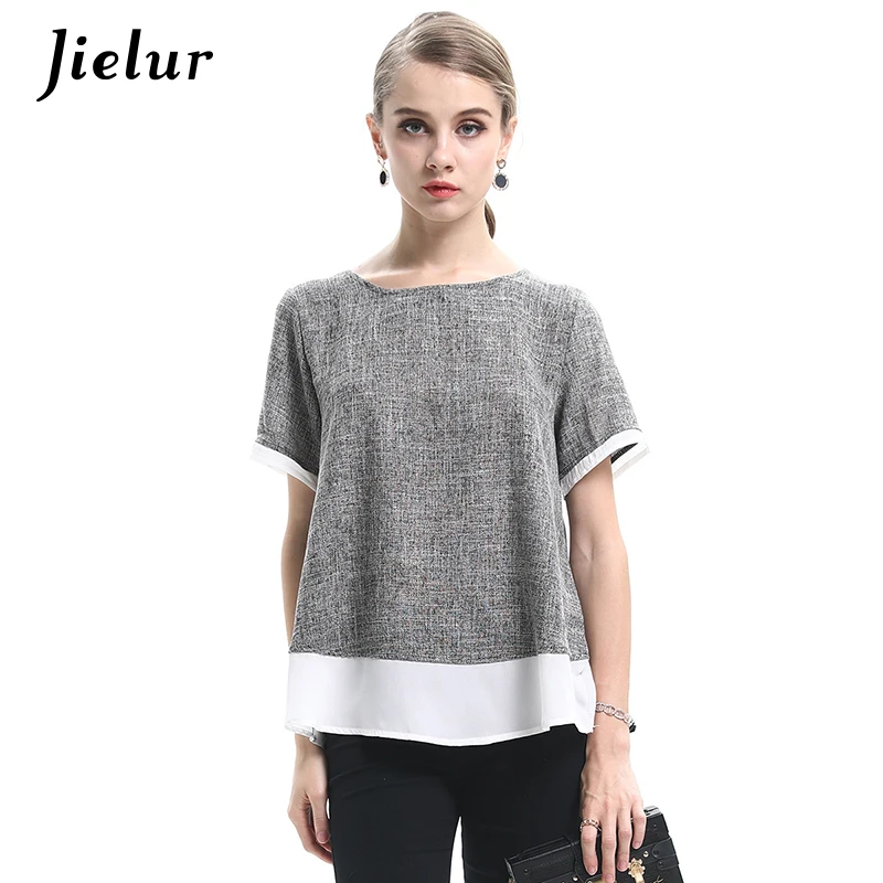 Jielur 2019 Summer Chiffon Patchwork Short-sleeved Women T-shirts New Loose O-neck Casual Personality Top L-4XL Girl's Camisetas
Jielur 2019 Summer Chiffon Patchwork Short-sleeved Women T-shirts New Loose O-neck Casual Personality Top L-4XL Girl's Camisetas