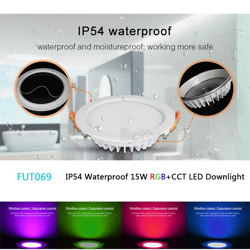 FUT069 2.4G IP54 Waterproof Miboxer 15W RGB+CCT LED Downlight Dimmable AC86-265V Round Reccessed Light B8 FUT092 remote
FUT069 2.4G IP54 Waterproof Miboxer 15W RGB+CCT LED Downlight Dimmable AC86-265V Round Reccessed Light B8 FUT092 remote