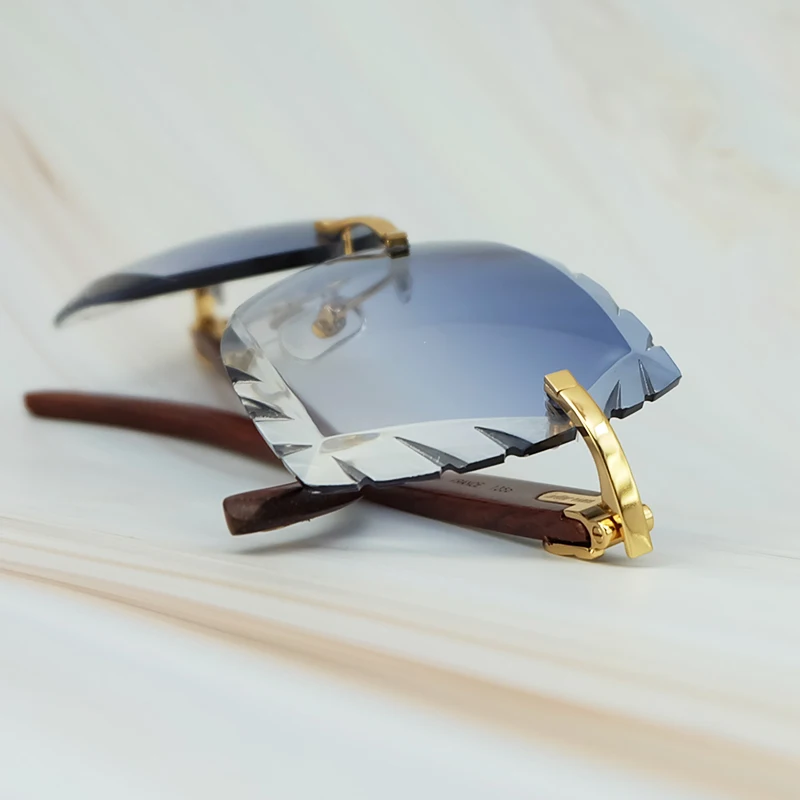 Rimless 3mm Thick Gradient Blue Lens Square Designer Brand Name Carter Sunglasses Wholesale Maroon Wood Sun Glass Wooden Shade (7)