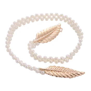 New Gold Silver Metal Leaf Faux Pearl Strap Chain Lady Waistband Slender Skinny Elastic Belt Cinturon Ceinture Femme
New Gold Silver Metal Leaf Faux Pearl Strap Chain Lady Waistband Slender Skinny Elastic Belt Cinturon Ceinture Femme