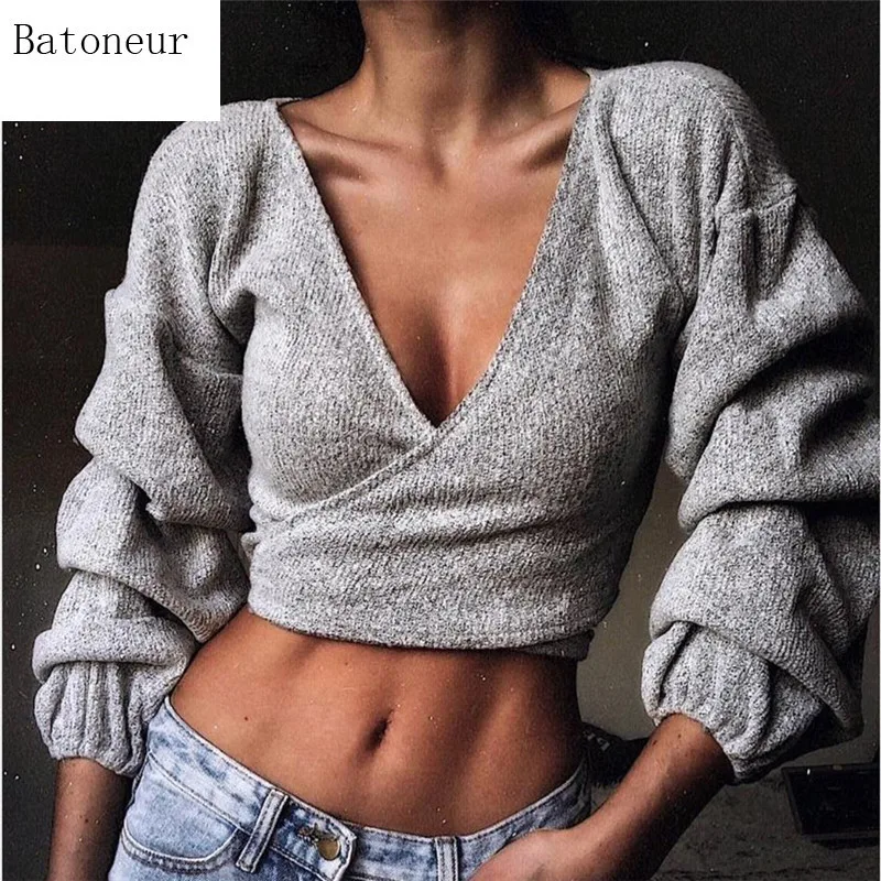 New Sexy Deep V Crop Top Women T shirt Solid Cross Bandage Long Sleeve Short T-shirt Female Fashion Slim Tshirt
New Sexy Deep V Crop Top Women T shirt Solid Cross Bandage Long Sleeve Short T-shirt Female Fashion Slim Tshirt
