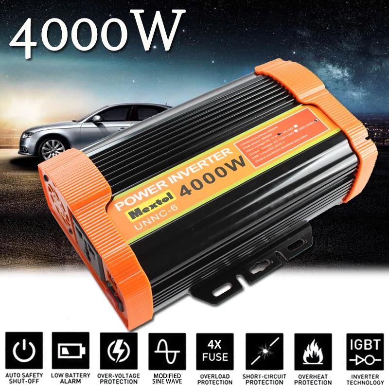 Power Inverter 4000W 12 V to AC 220 Volt Modified Sine Wave Converter Car Charge Converter Auto Transformer Max 8000 Watt 2 USB
Power Inverter 4000W 12 V to AC 220 Volt Modified Sine Wave Converter Car Charge Converter Auto Transformer Max 8000 Watt 2 USB