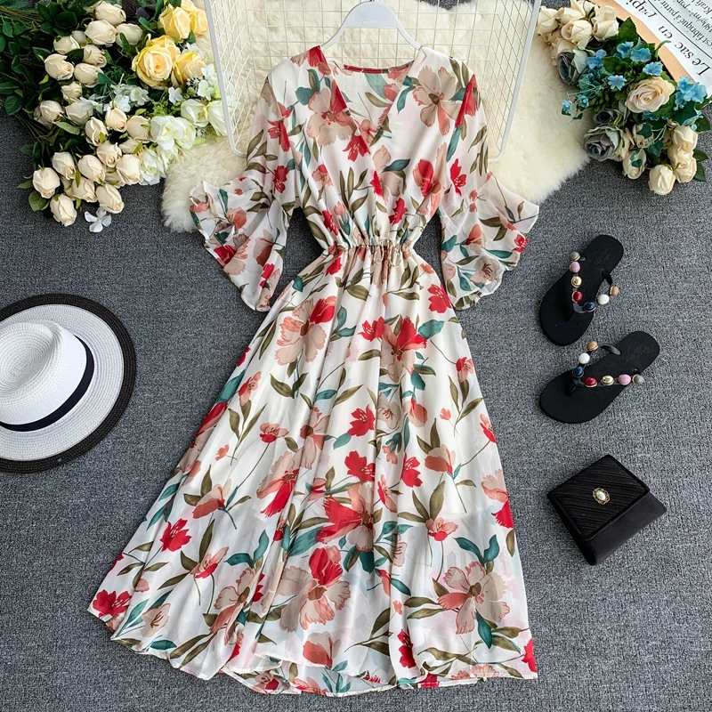 Print Floral Women Dress Chiffon 2019 Summer Dresses A-line Sexy V-neck Flare Sleeve Vestidos Sweet Robe Femme
Print Floral Women Dress Chiffon 2019 Summer Dresses A-line Sexy V-neck Flare Sleeve Vestidos Sweet Robe Femme