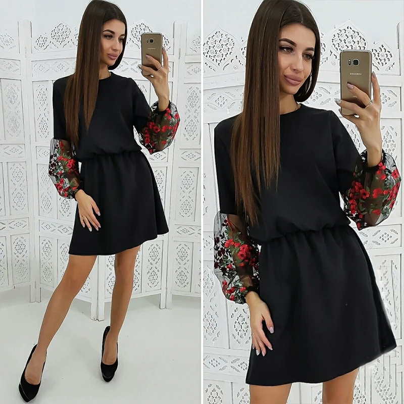 Women Vintage Lace Embroidery Sleeve Party Dress Long Sleeve Solid O neck A-line Party Mini Dress New Early Spring Women Dress
Women Vintage Lace Embroidery Sleeve Party Dress Long Sleeve Solid O neck A-line Party Mini Dress New Early Spring Women Dress