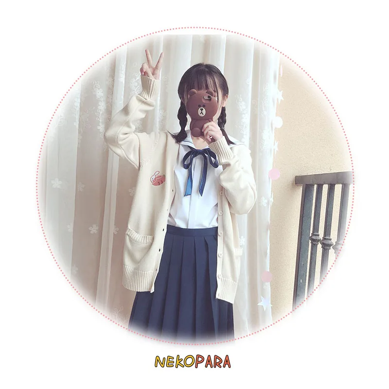 Sweet Japanese Student Uniform Style JK Apricot Sweater Long Sleeve Deep V-neck Cardigan Cute Carrot Rabbit Embroidery
Sweet Japanese Student Uniform Style JK Apricot Sweater Long Sleeve Deep V-neck Cardigan Cute Carrot Rabbit Embroidery