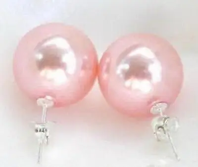 10 mm Pink South Sea Shell Pearl & Silver Stud Earrings>jewerly free shipping | Украшения и аксессуары