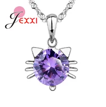 Collares al por mayor de Plata de Ley 925 púrpura Zirconia cúbica gatito gato collar con colgante de rostro para joyería para dama fiesta(China)