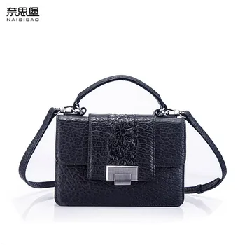 

NAISIBAO 2020 new women Genuine Leather handbag cowhide Embossed bag famous brand fashion small bag women leather shouler bag