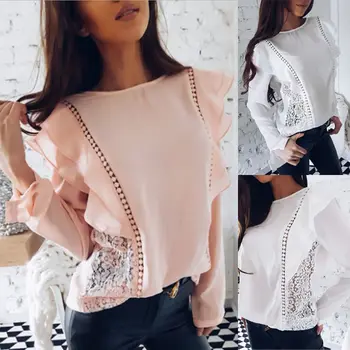 Women Ladies Chiffon Lace Ruffle Long Sleeve Shirt Casual Solid O-Neck Chiffon Blouse Tops Fashion
Women Ladies Chiffon Lace Ruffle Long Sleeve Shirt Casual Solid O-Neck Chiffon Blouse Tops Fashion