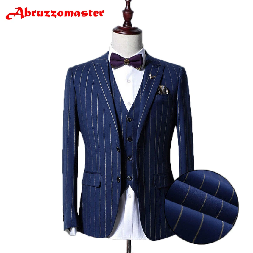 Abruzzomaster Gold Striped Man Suits 3 Pieces Groom Tuxedos Custom Made Man Suit Tailor Striped Suit Business affairs Suits
Abruzzomaster Gold Striped Man Suits 3 Pieces Groom Tuxedos Custom Made Man Suit Tailor Striped Suit Business affairs Suits