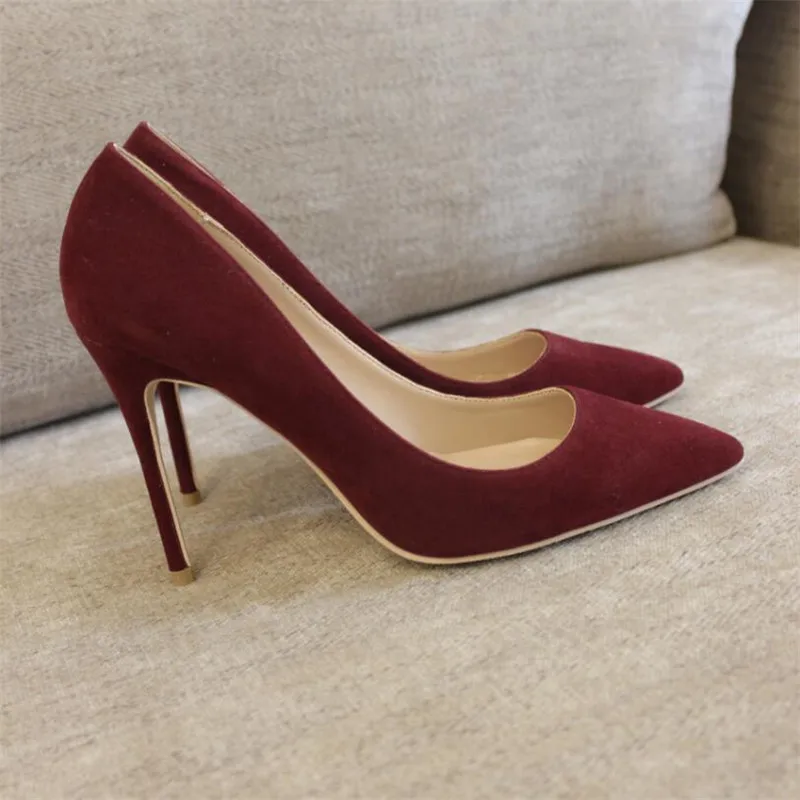 

Free shipping fashion women Pumps burgundy Pointy toe high heels shoes size33-43 12cm 10cm 8cm Stiletto thin heeled praty shoes