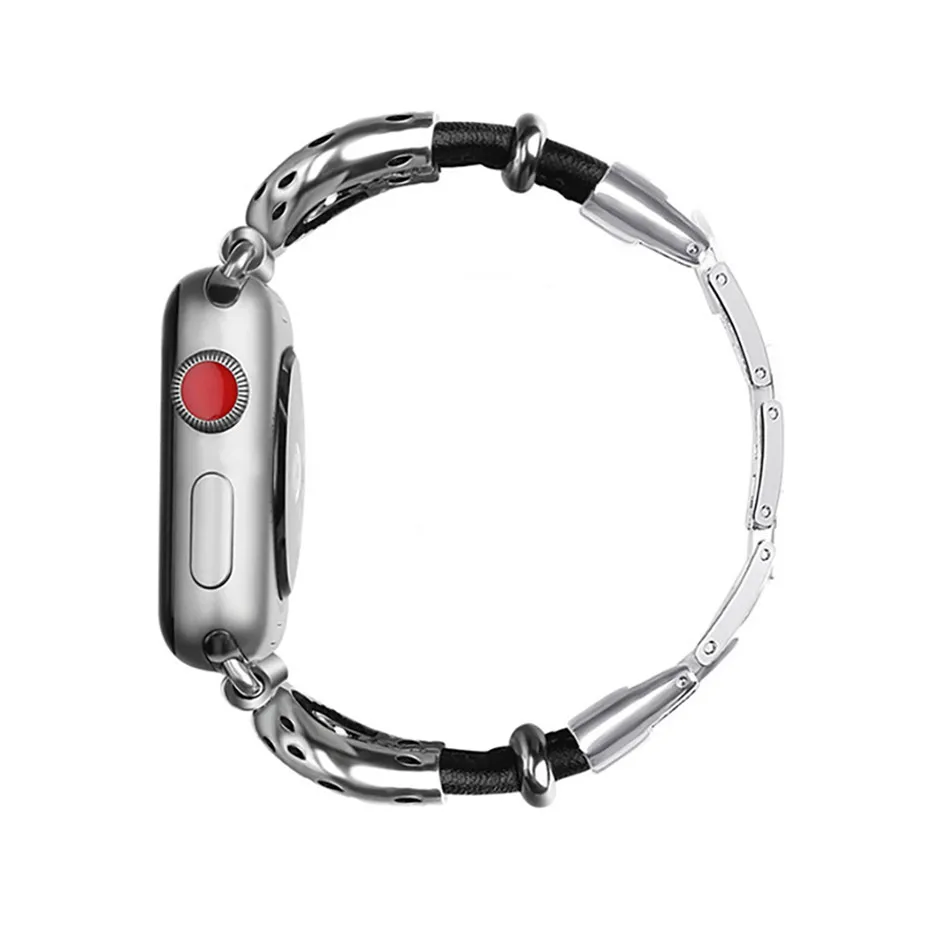 СЕРЕБРО 38/42 мм ремешок для Apple Watch Творческий Часы из нержавейки iWatch полые Дизайн