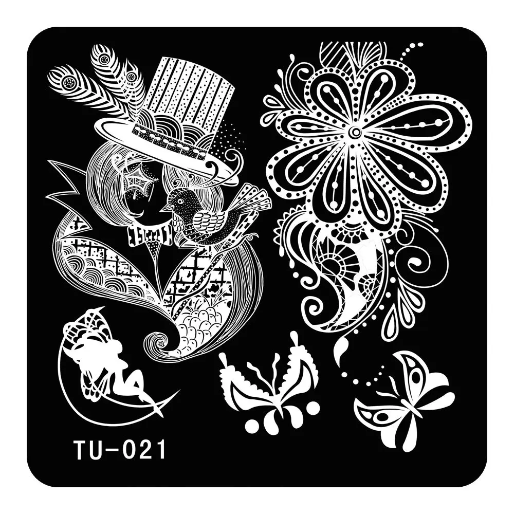 New Manicure Template Butterfly Hat Feather Design Nail Stamping Plates Image Disc Transfer Print Template DIY nail tools TU-021
New Manicure Template Butterfly Hat Feather Design Nail Stamping Plates Image Disc Transfer Print Template DIY nail tools TU-021
