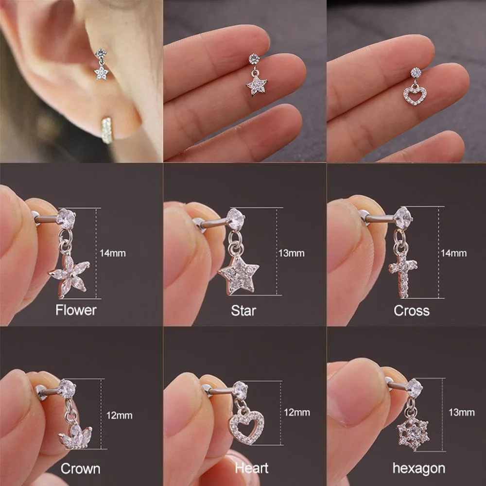 Cute Silver Heart Hexagon Crystal Tragus Ear Piercing Plug Stainless Steel Daith Earrings Helix Cartilage Studs Body Jewelry
Cute Silver Heart Hexagon Crystal Tragus Ear Piercing Plug Stainless Steel Daith Earrings Helix Cartilage Studs Body Jewelry
