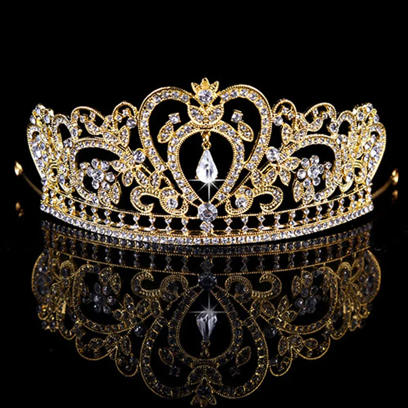 Диадема-корона для свадьбы диадема золотого и розового цвета с кристаллами