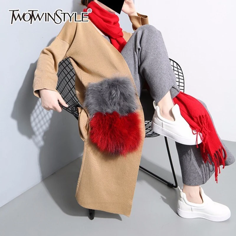 TWOTWINSTYLE Faux Fur Trench Coat Female Patchwork Knitting V Neck Big Pocket Split Cardigan For Women Spring Fashion New 2019
TWOTWINSTYLE Faux Fur Trench Coat Female Patchwork Knitting V Neck Big Pocket Split Cardigan For Women Spring Fashion New 2019