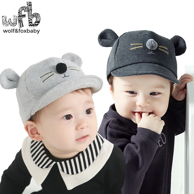 

Retail 50CM round sun cap solid color 3D mouse Baseball cap baby children infant kids spring autumn fall