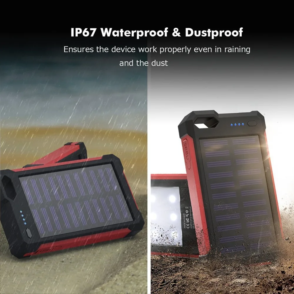 Solar Power Bank 20000mah Waterproof External Battery Backup Powerbank Portable Phone Battery Charger 2 USB LED Pover Bank
Solar Power Bank 20000mah Waterproof External Battery Backup Powerbank Portable Phone Battery Charger 2 USB LED Pover Bank
