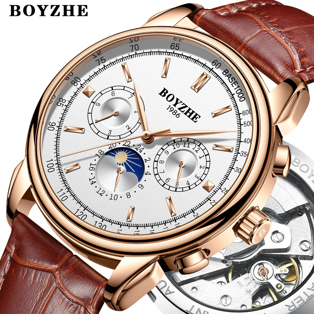 BOYZHE Men Top Luxury Brand Automatic Mechanical Watch Casual Leather Moon Phase Military Week Display Watches Relogio Masculino
BOYZHE Men Top Luxury Brand Automatic Mechanical Watch Casual Leather Moon Phase Military Week Display Watches Relogio Masculino
