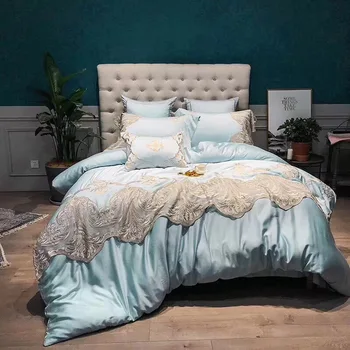 Light Blue Luxury Romantic Silver Lace Embroidery 100S Tencel Silk Princess Bedding Set Duvet Cover Bed sheet Pillowcases 4/7pcs
Light Blue Luxury Romantic Silver Lace Embroidery 100S Tencel Silk Princess Bedding Set Duvet Cover Bed sheet Pillowcases 4/7pcs