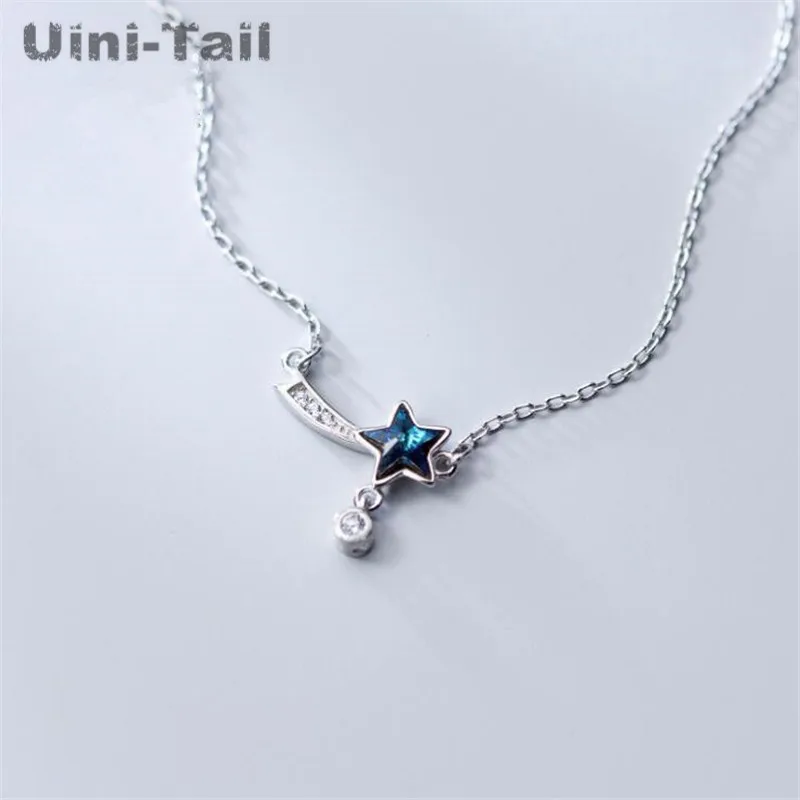 Новое ожерелье Uini-Tail из 925 тибетского серебра с свежим синим кристаллом милое
