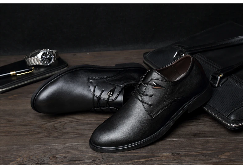 MVVT Plus Size Genuine Leather Dress Shoes Fashion Pointed Toe Men Oxfords High Quality Men Shoes Solid Men Flats Shoes 22