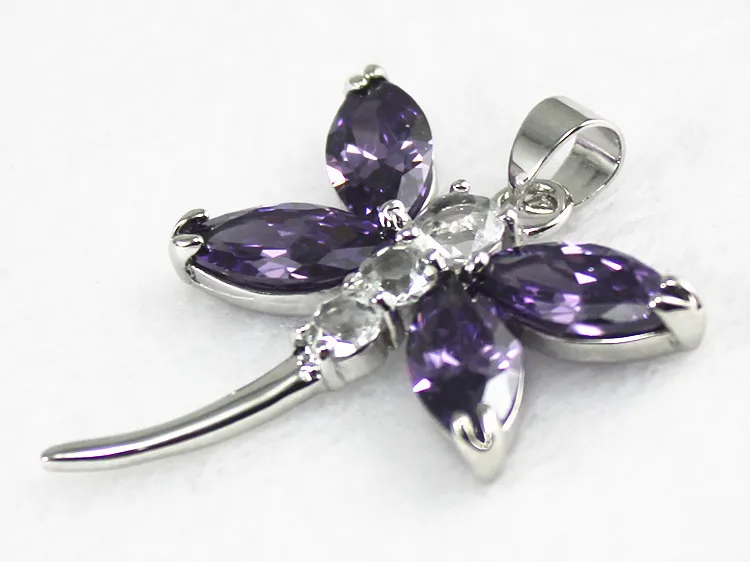 Фото Оптовая продажа 29*35 мм Фиолетовый Циркон прекрасный стрекоза кулон ожерелье