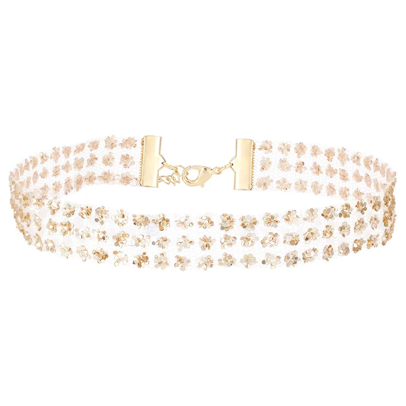 European American Gold Color Sexy Invisible Shiny Sequins Mesh Wide Rope Choker Necklace for Women Girls Wedding Party Jewelry
European American Gold Color Sexy Invisible Shiny Sequins Mesh Wide Rope Choker Necklace for Women Girls Wedding Party Jewelry
