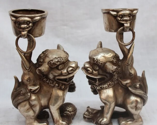 JP S61 Chinese China Silver Fengshui Foo Fu Dog Statue Candle Holder Pair Candlestick B0403
JP S61 Chinese China Silver Fengshui Foo Fu Dog Statue Candle Holder Pair Candlestick B0403