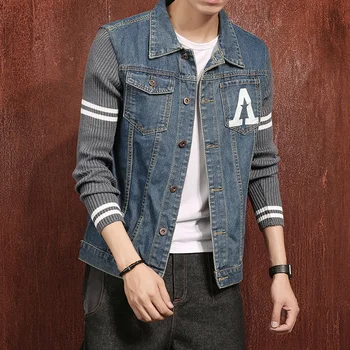 Male Patchwork Denim Jackets 2019 New Fashion Vintage Knitted Sleeves Stripe Outerwear 4XL Mens Jeans Jacket 5XL #936
Male Patchwork Denim Jackets 2019 New Fashion Vintage Knitted Sleeves Stripe Outerwear 4XL Mens Jeans Jacket 5XL #936