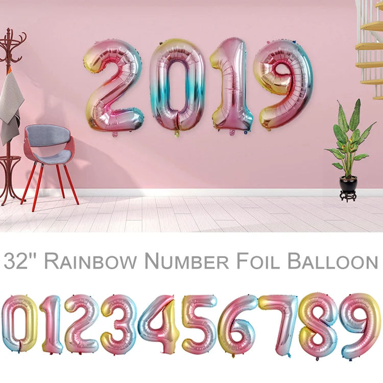 32 inch Large Rainbow Color Number Foil Balloons 0-9 year birthday party decorations kids Helium Balloon Baby Shower Party D30 | Дом и сад