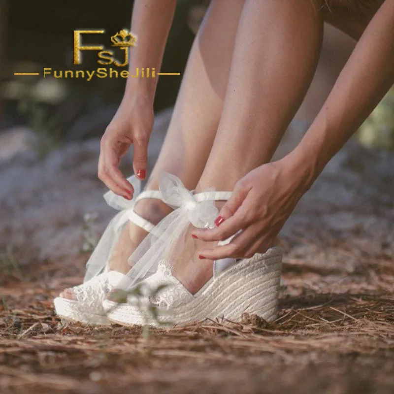 Ivory Lace Platform Wedding Sandals Wedge Heel Slingback Sandals Summer Attractive Noble Generous Incomparable Elegant FSJ
Ivory Lace Platform Wedding Sandals Wedge Heel Slingback Sandals Summer Attractive Noble Generous Incomparable Elegant FSJ