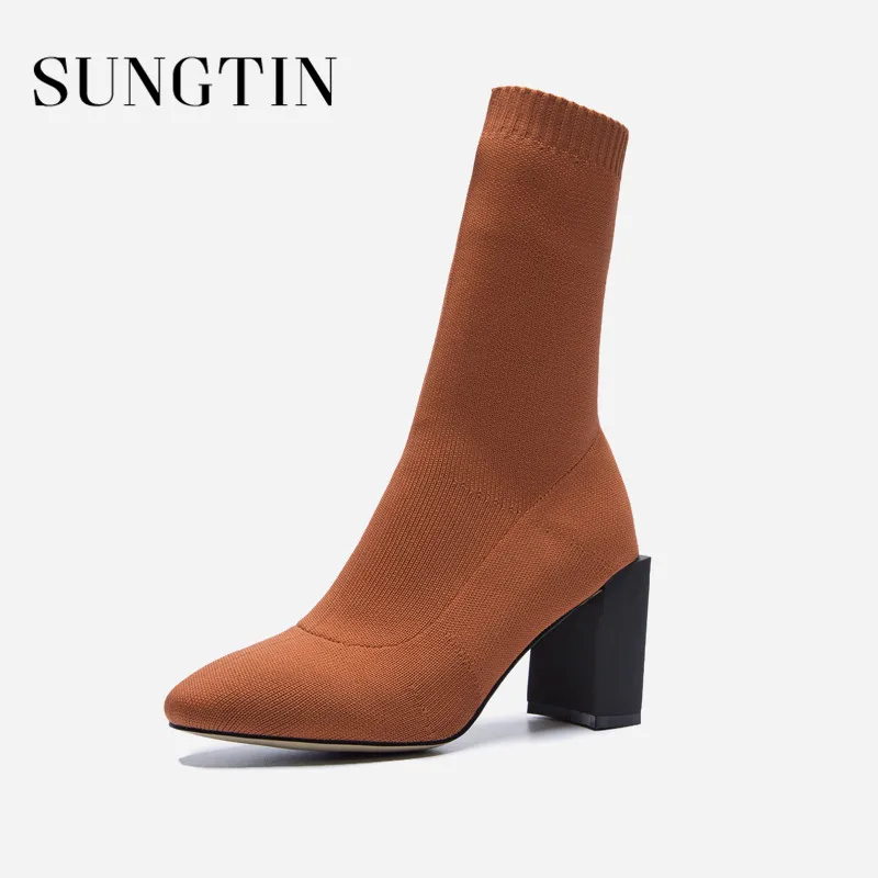 Sungtin Spring Autumn Handmade Knit Stretch Sock Boots Women Black Short Plush High Heel Ankle Boots Ladies Short Boots Booties
Sungtin Spring Autumn Handmade Knit Stretch Sock Boots Women Black Short Plush High Heel Ankle Boots Ladies Short Boots Booties