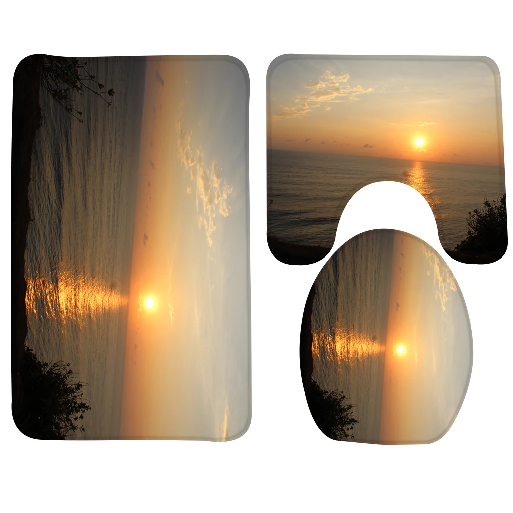 Grosshandel 3 Stucke Rutschfeste Badezimmermatte Set Sonnenuntergang Meer Ozean Muster Anti Slip Badematte Weichen Schaum Wc Sets Von Periwinkle 13 41 Auf De Dhgate Com Dhgate