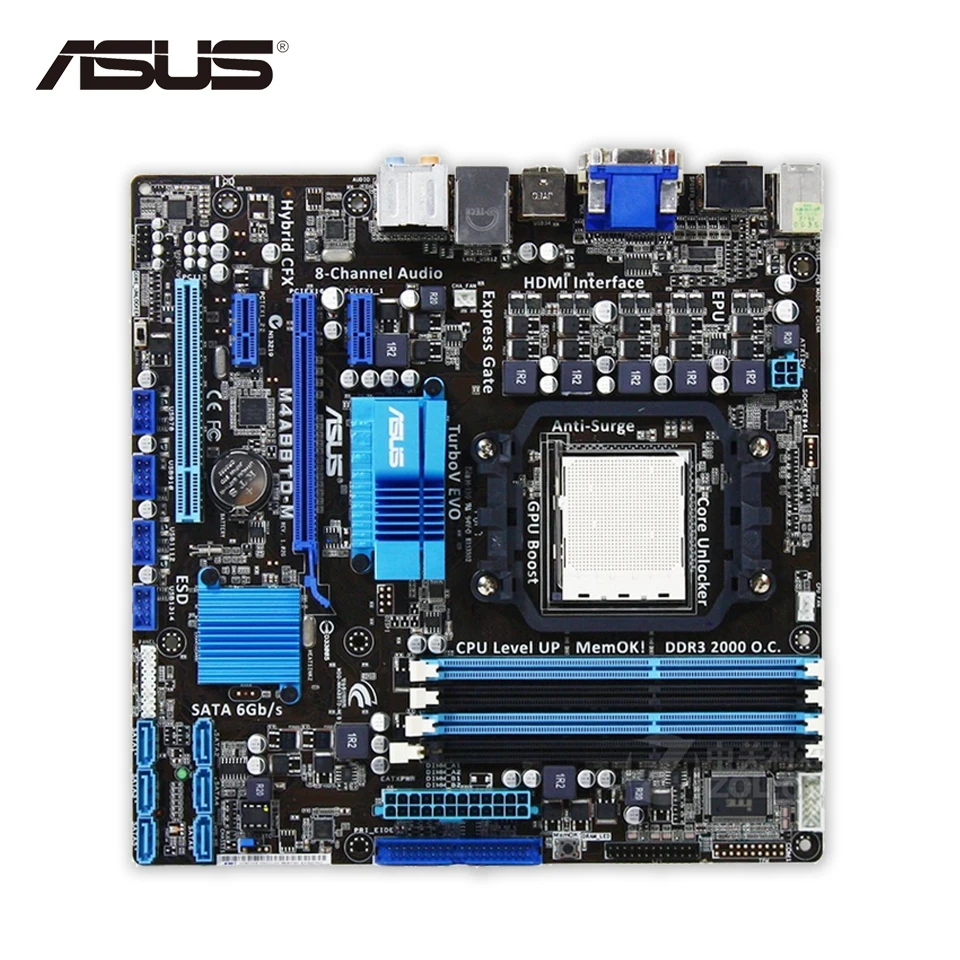 Asus M4A88TD-M Desktop Motherboard 880G Socket AM3 DDR3 SATA3 USB2.0 Micro ATX