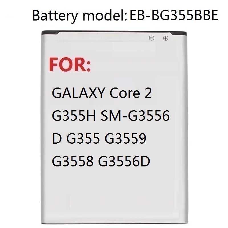 Replacement Battery EB-BG355BBE For Samsung GALAXY Core 2 G355H SM-G3556D G355 G3559 G3558 G3556D 2000mAh
Replacement Battery EB-BG355BBE For Samsung GALAXY Core 2 G355H SM-G3556D G355 G3559 G3558 G3556D 2000mAh
