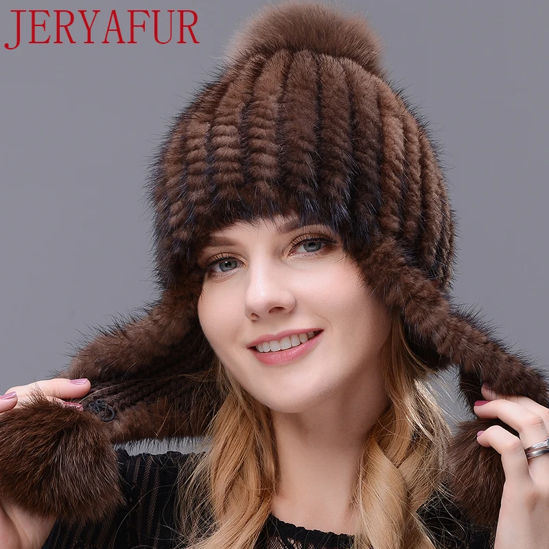 Russian woman hat winter ski cap real mink making three fox fur ball warm protection ear recognition female hat free shipping
Russian woman hat winter ski cap real mink making three fox fur ball warm protection ear recognition female hat free shipping