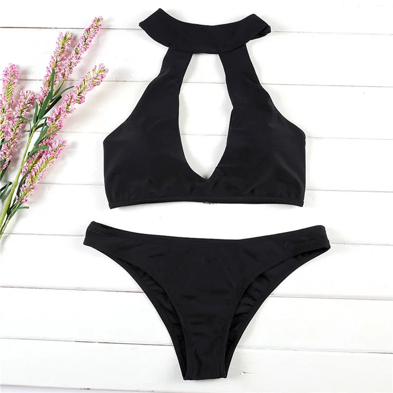 Women\'s Black Cutout Bikini Swimsuit Summer Beach Low Waist Bikini Set Embroidery Swimsuit Beach Swimwear Two-Piece Suit J13#F (5)