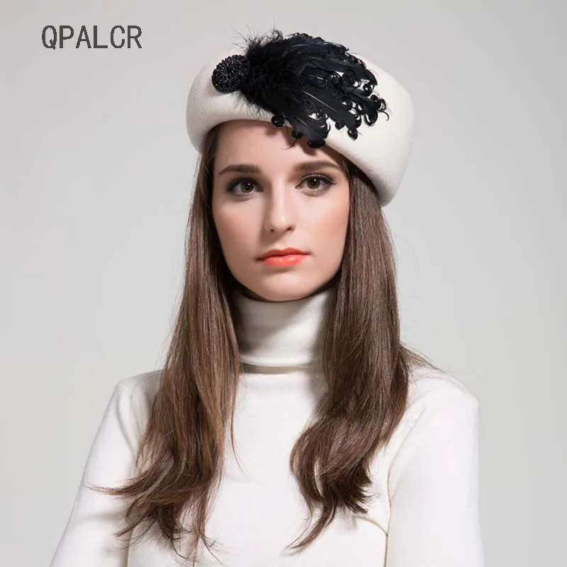 QPALCR Luxury Feather Stewardess Hat Female Fedora Hat Solid White Wool Felt Hats Women Vintage British Beret Wedding Party Cap
QPALCR Luxury Feather Stewardess Hat Female Fedora Hat Solid White Wool Felt Hats Women Vintage British Beret Wedding Party Cap