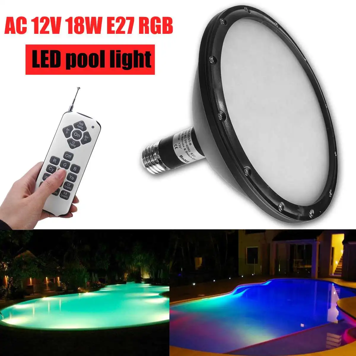Swimming LED Pool Lights AC 12V E27 18W RGB Underwater Light With Remote Controller IP68 Waterproof Outdoor Lamp Pond Light
Swimming LED Pool Lights AC 12V E27 18W RGB Underwater Light With Remote Controller IP68 Waterproof Outdoor Lamp Pond Light